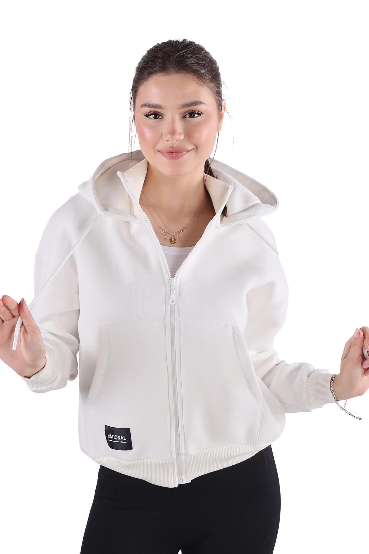 Ekru Fermuar Detay Sweat 9171M