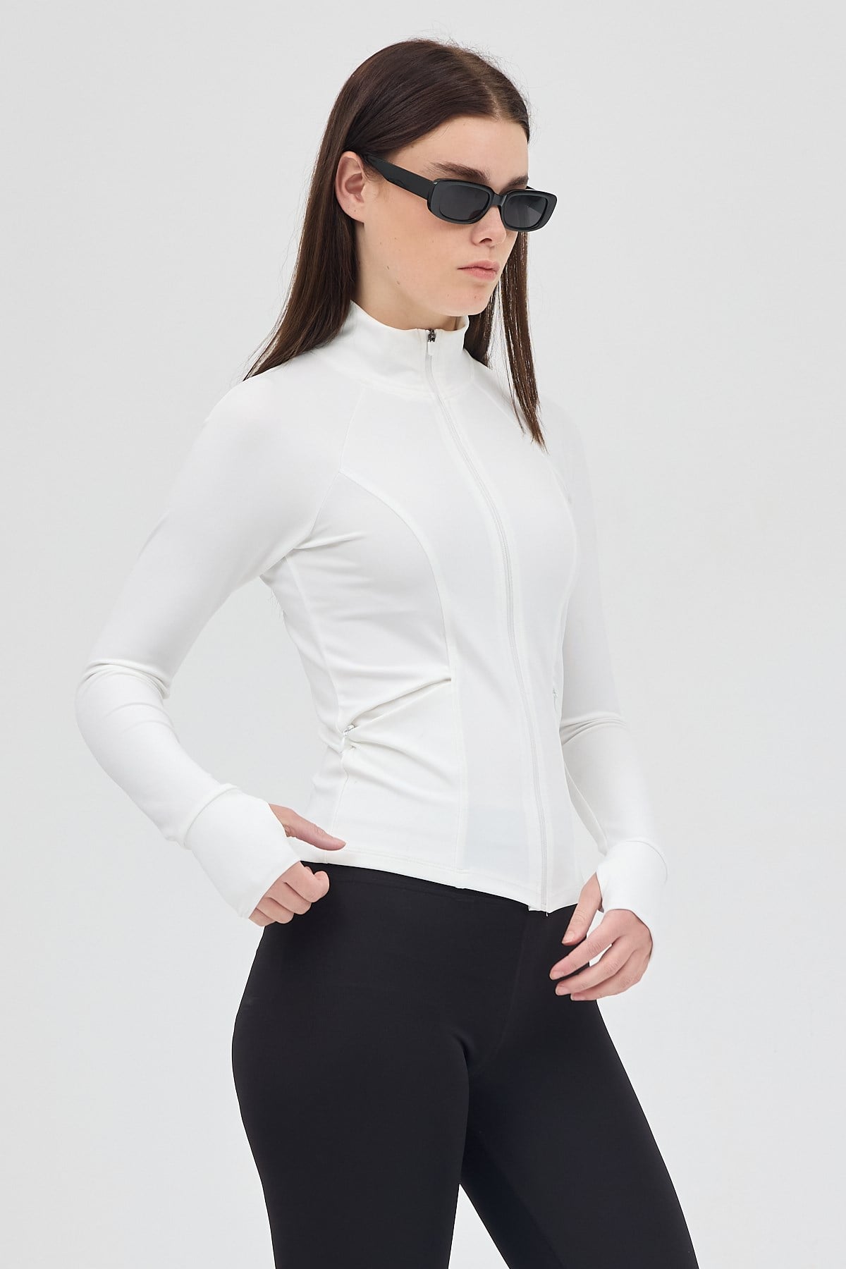 Ekru Fermuarlı Fit Kalıp Spor Hırka 3196