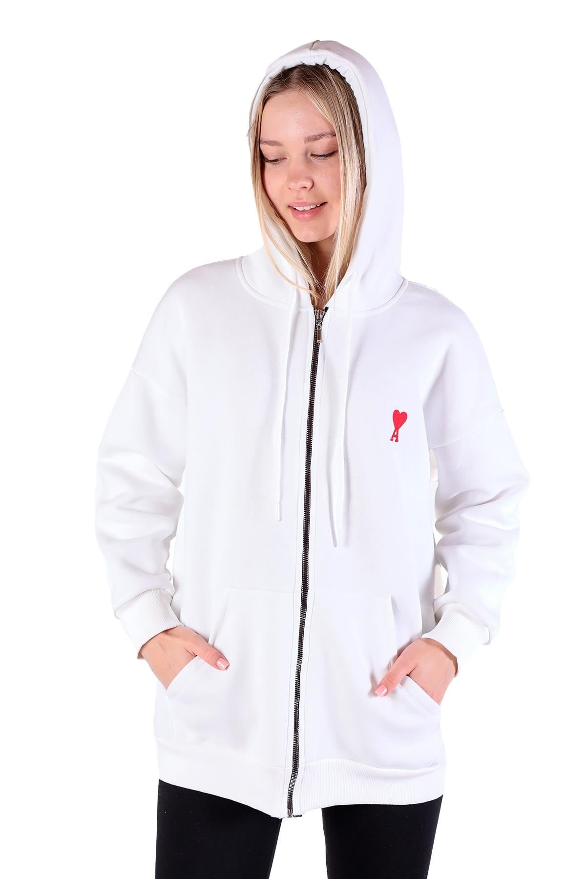 Ekru Kalp Nakış Detay Fermuarlı Sweat 9142M
