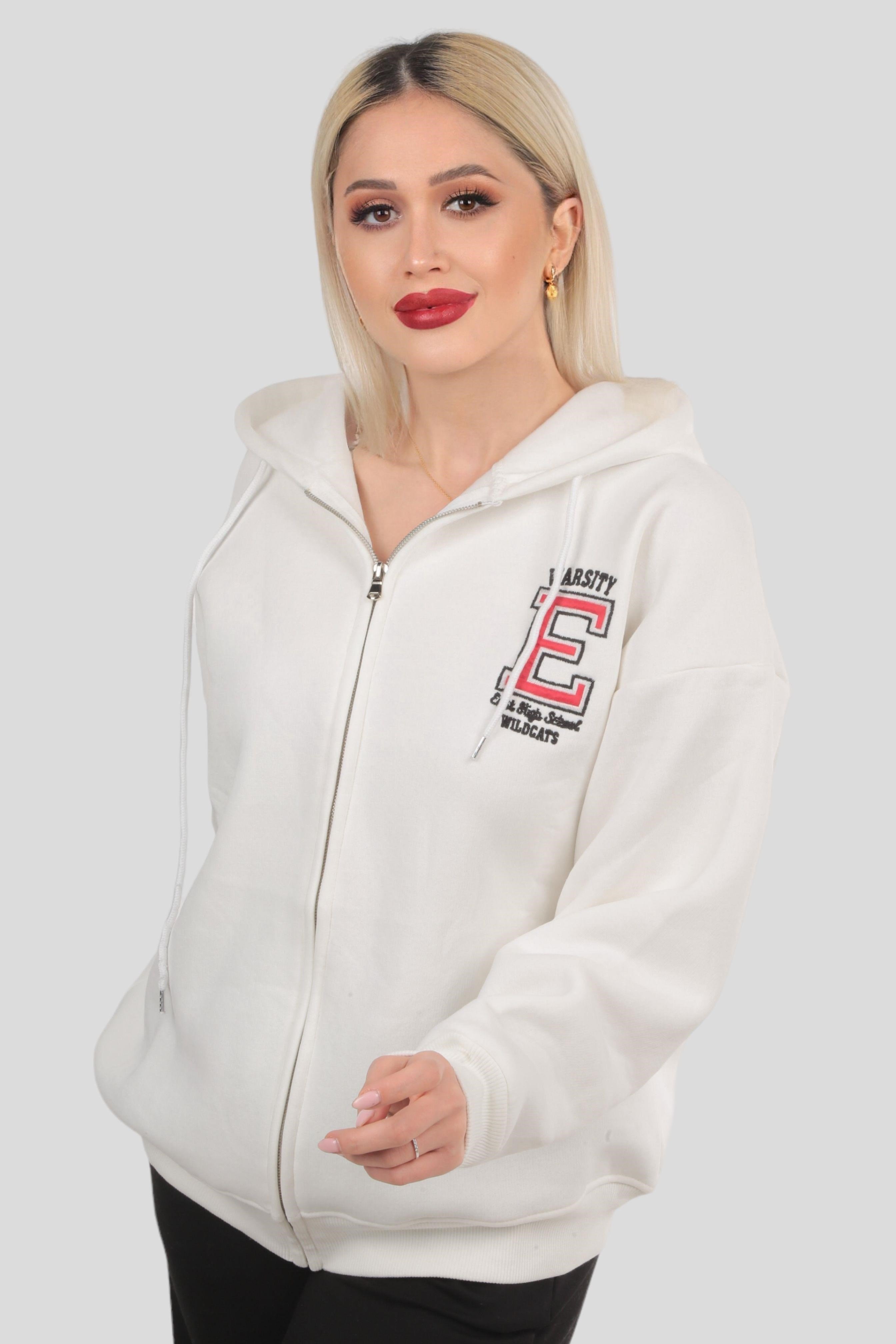 Ekru Kapüşonlu Fermuarlı Sweat 3410