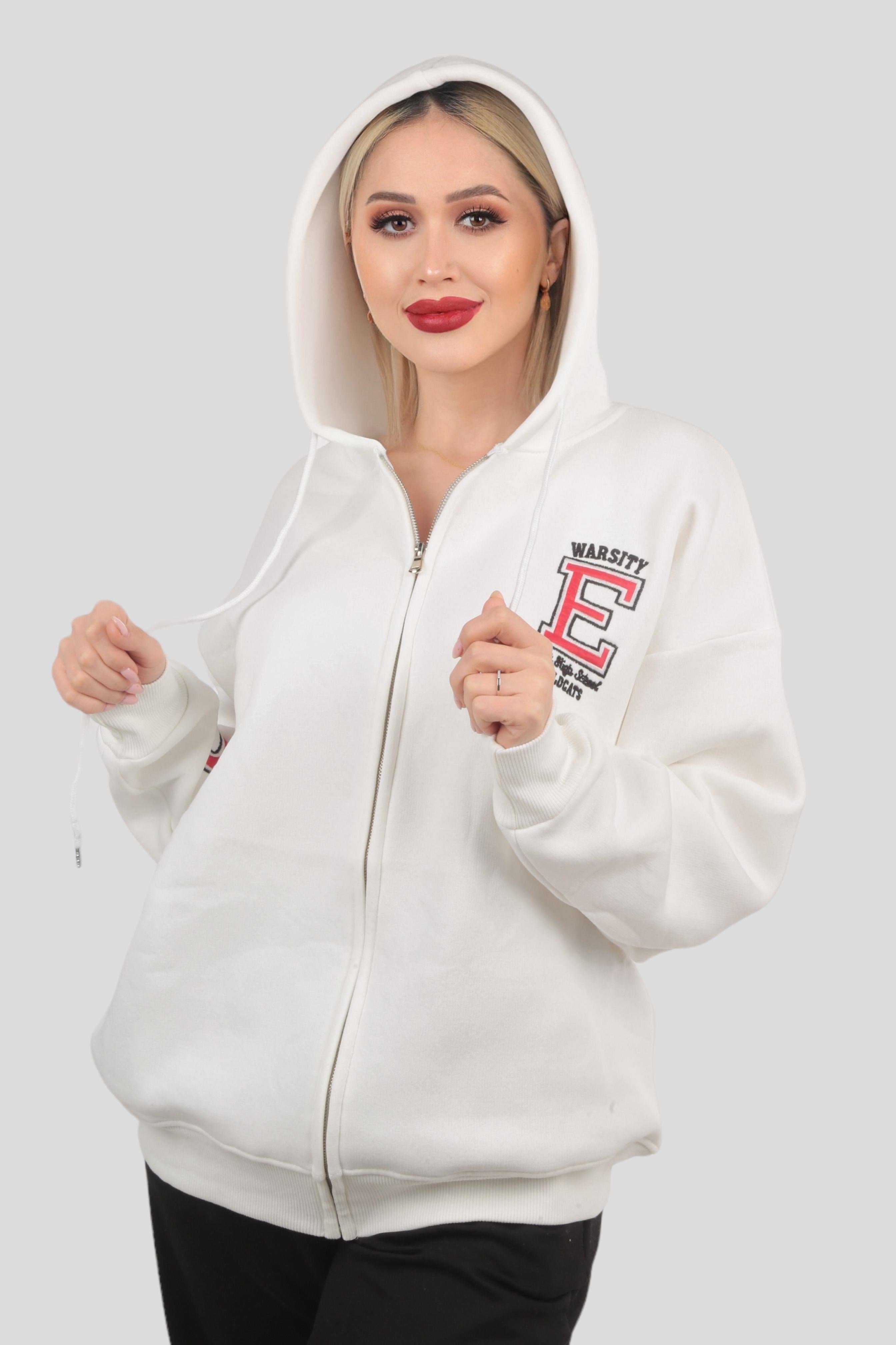 Ekru Kapüşonlu Fermuarlı Sweat 3410