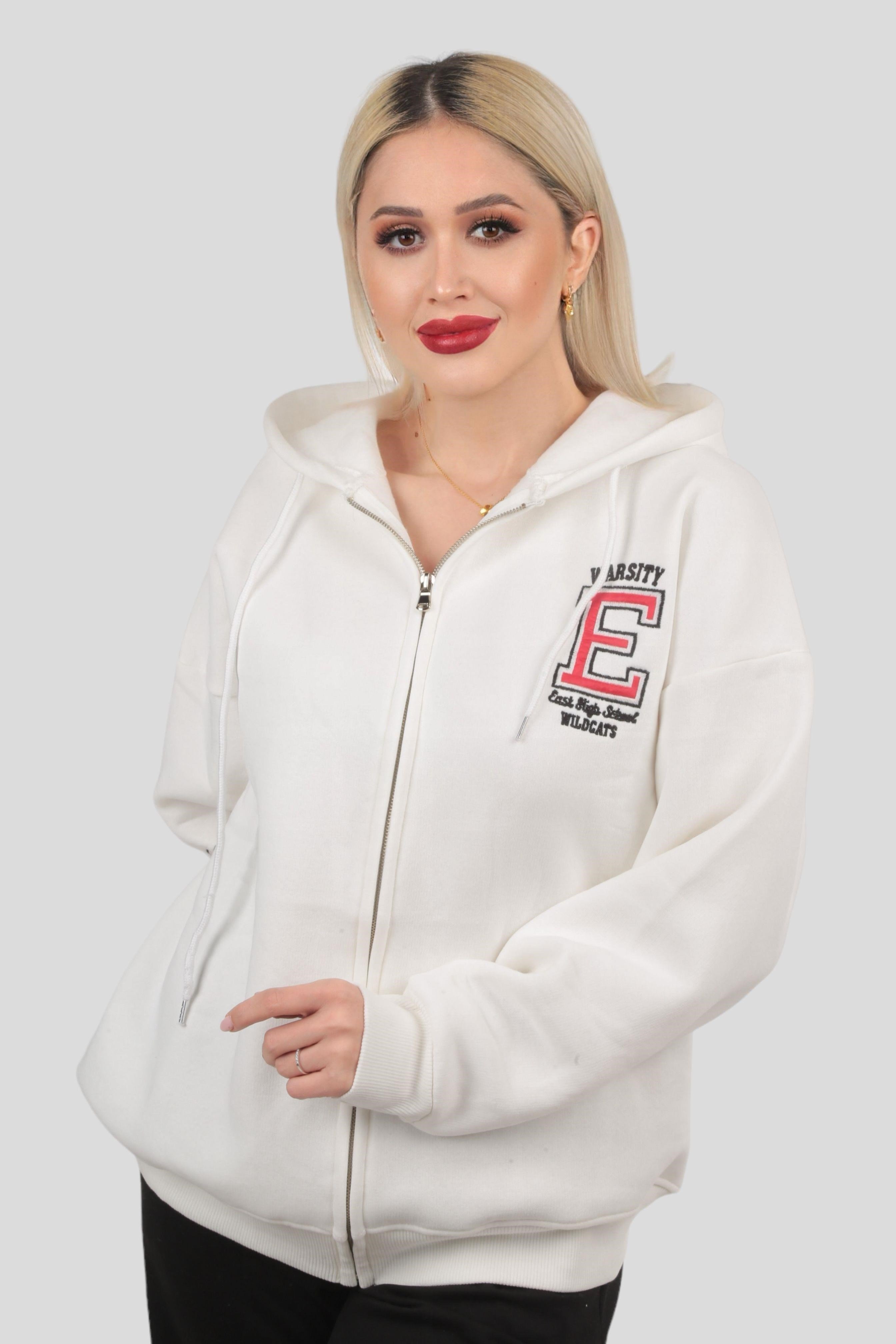 Ekru Kapüşonlu Fermuarlı Sweat 3410