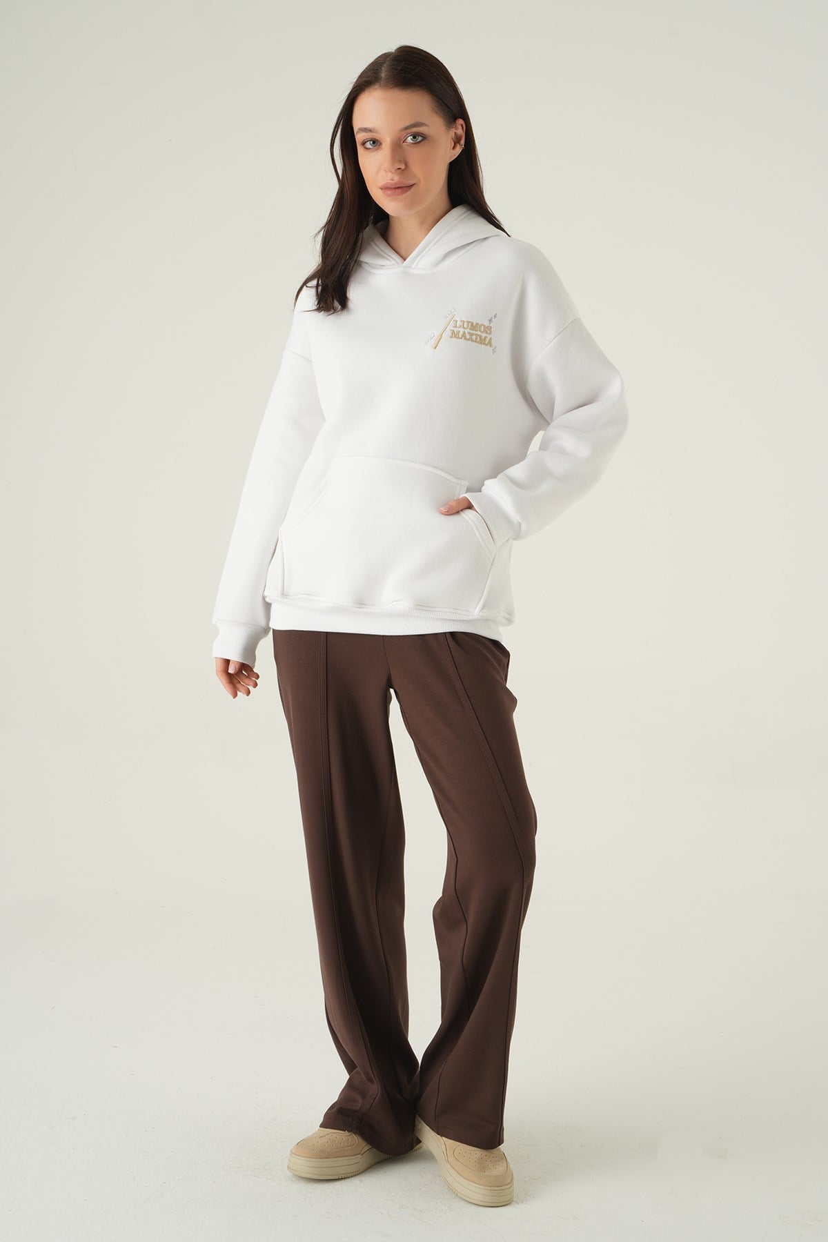 Ekru Kapüşonlu Sweat 1203