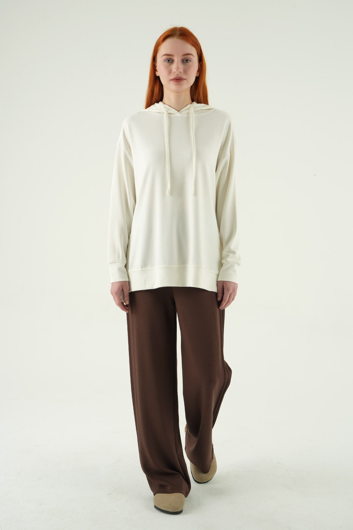 Ekru Kapüşonlu Tunik 8309A