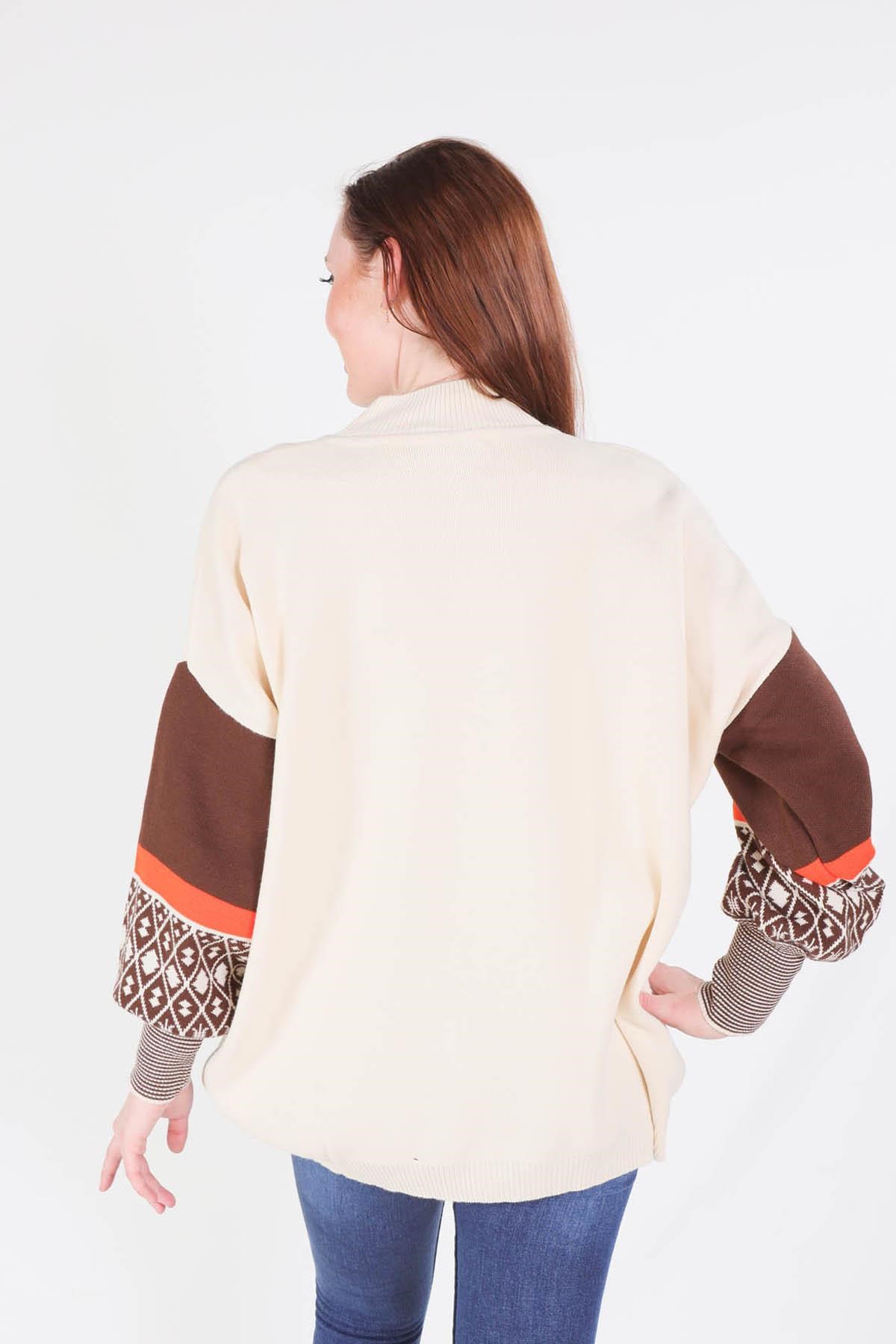 Ekru Kol Desenli Kazak 2266