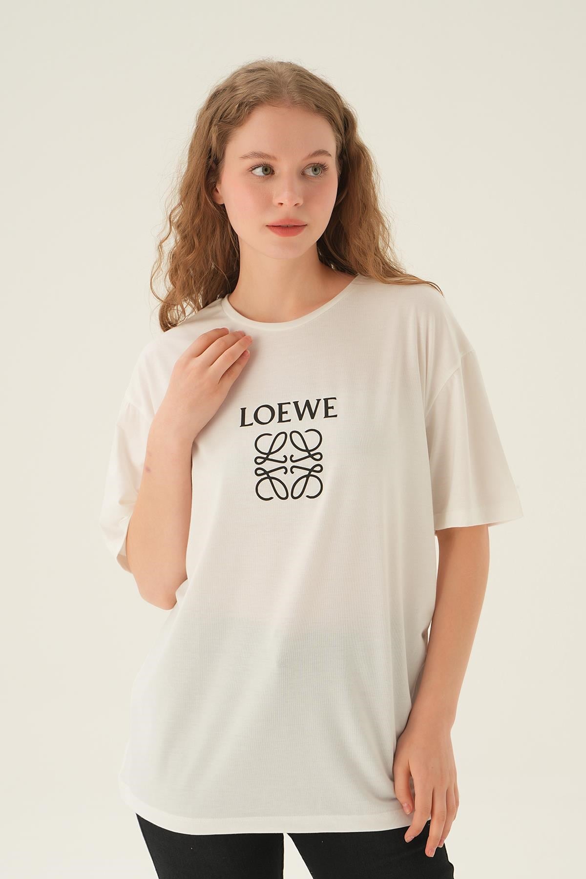 Ekru Loewe Baskı Tişört 21552