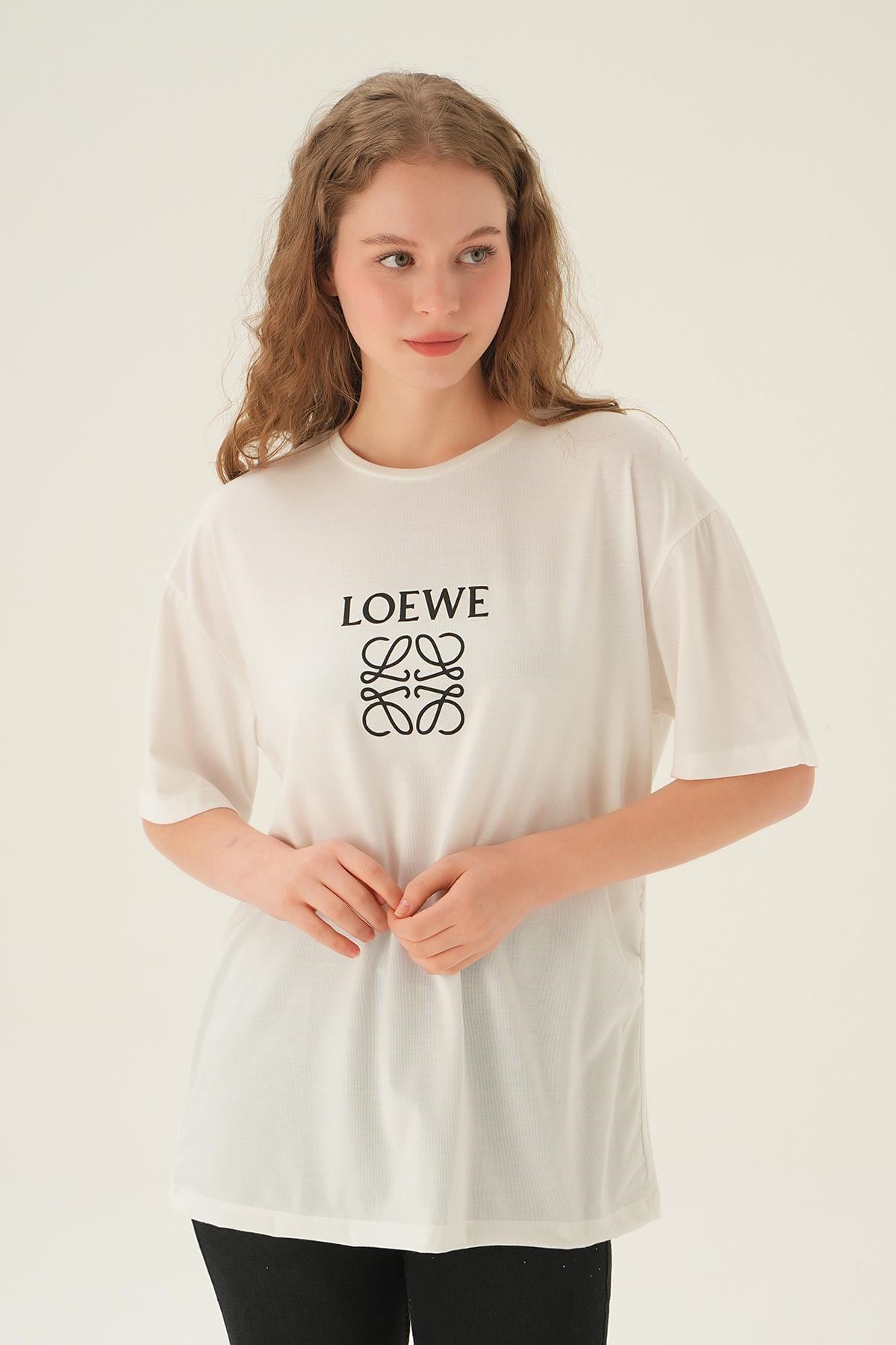 Ekru Loewe Baskı Tişört 21552
