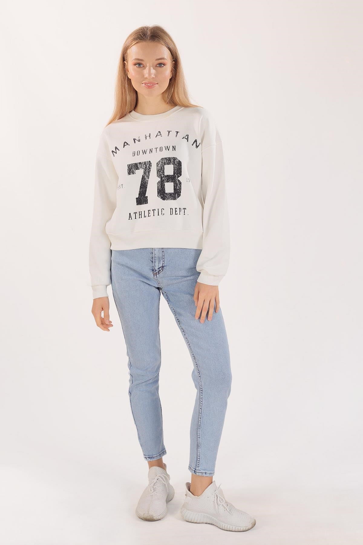 Ekru Manhattan Baskılı Sweat 3110