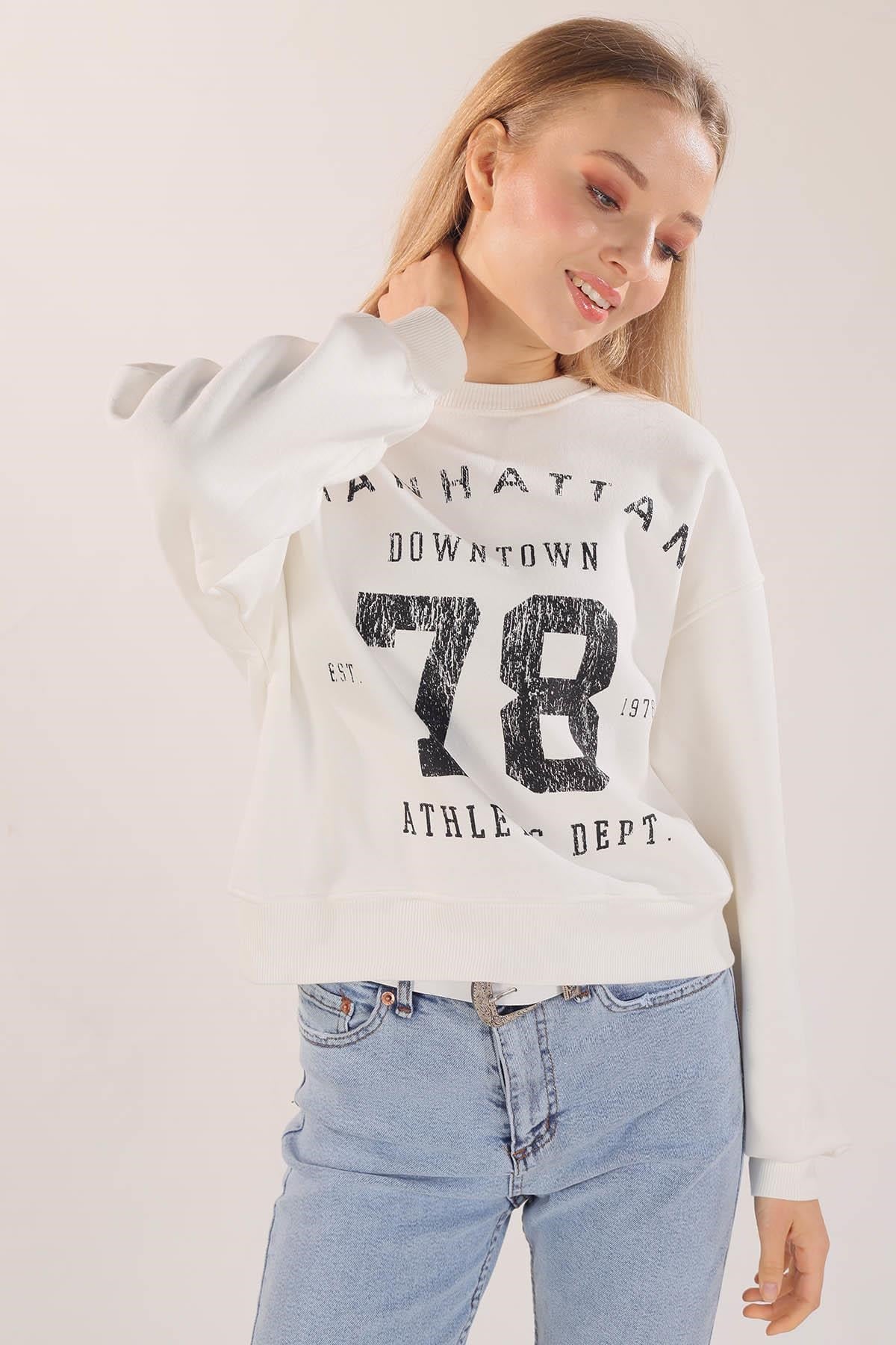 Ekru Manhattan Baskılı Sweat 3110
