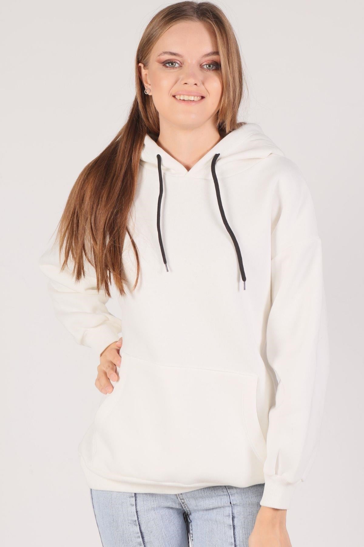 Ekru Oversize Bağcıklı Sweat 8135M