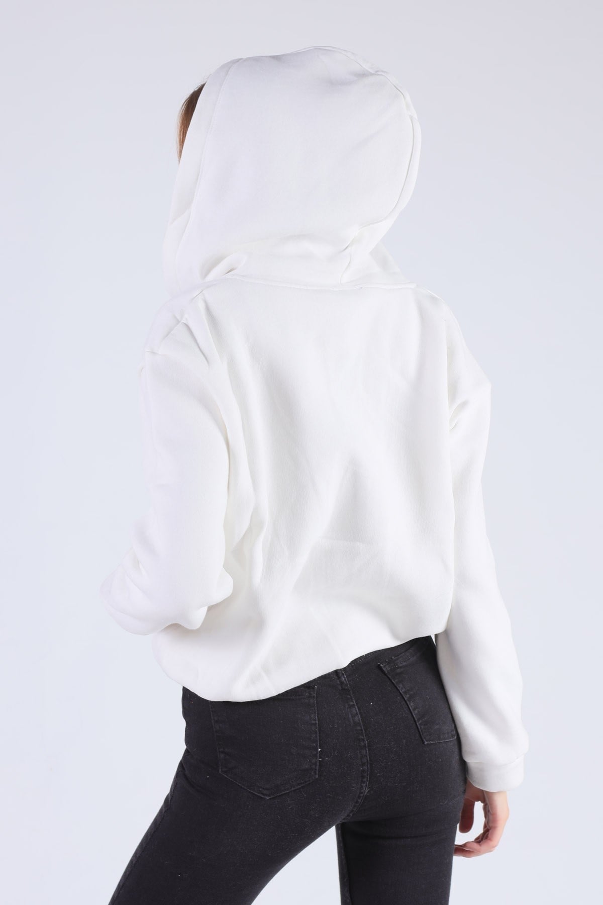 Ekru Oversize Fermuarlı Sweat 8125M