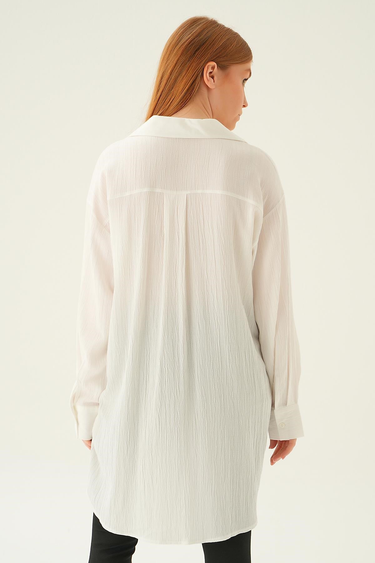 Ekru Oversize Gömlek 6644-1