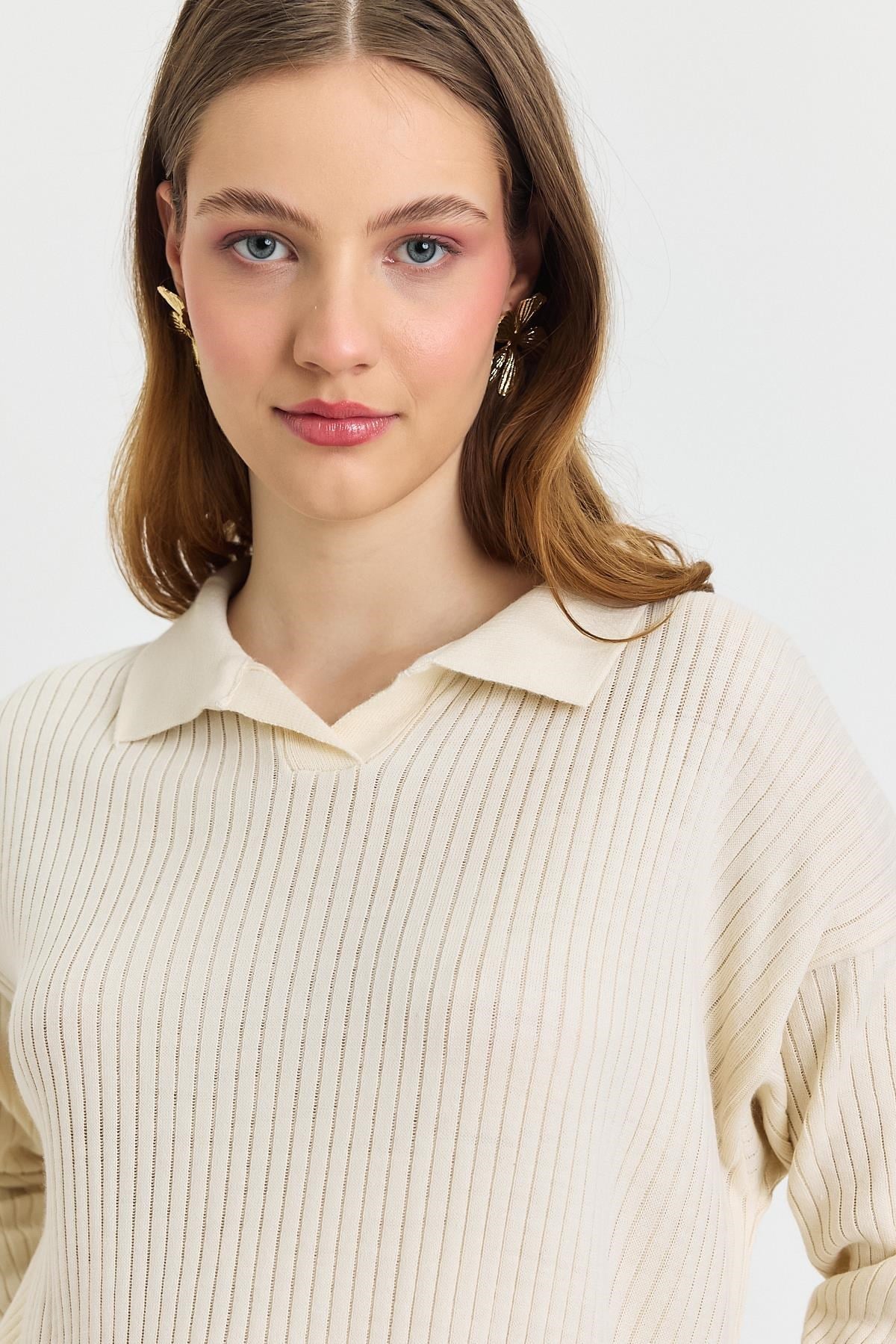 Ekru Polo Yaka Tunik 5410