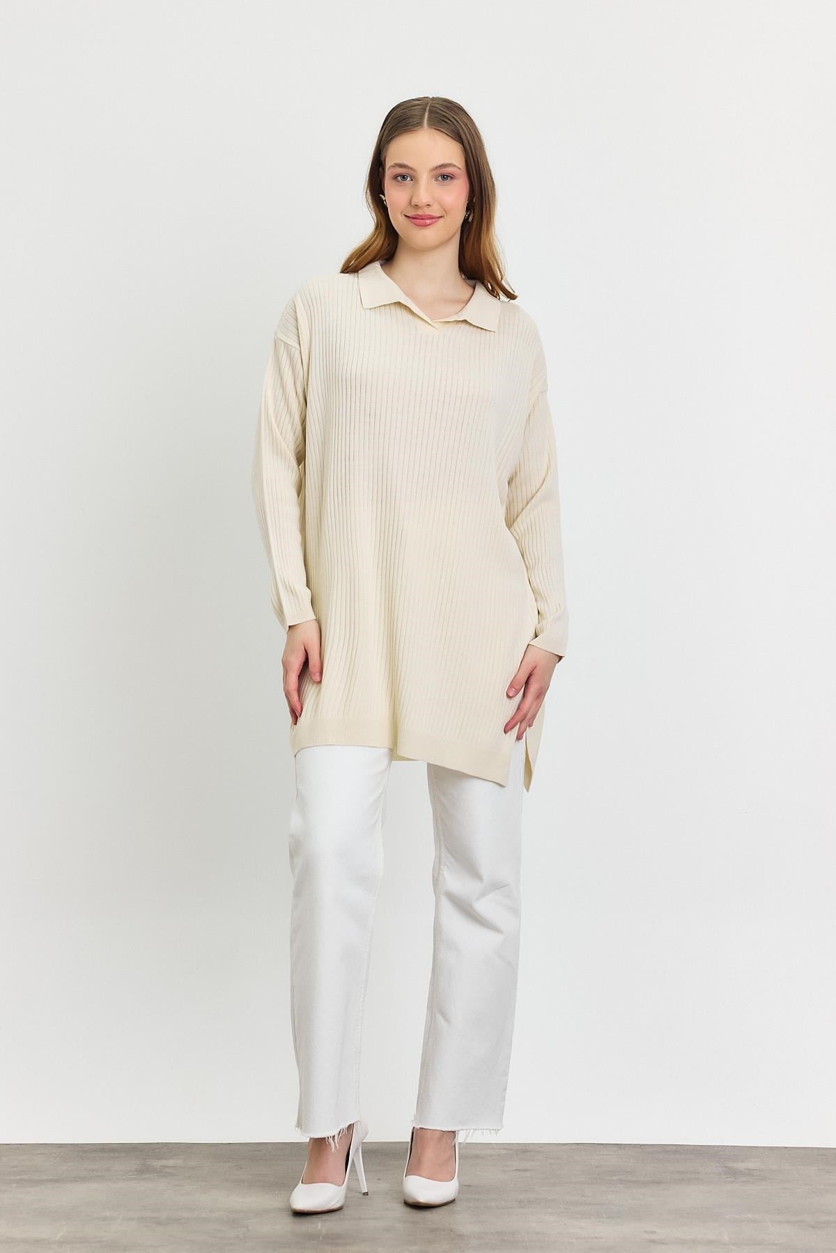 Ekru Polo Yaka Tunik 5410