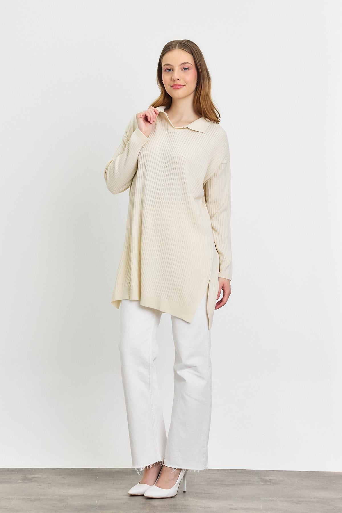 Ekru Polo Yaka Tunik 5410