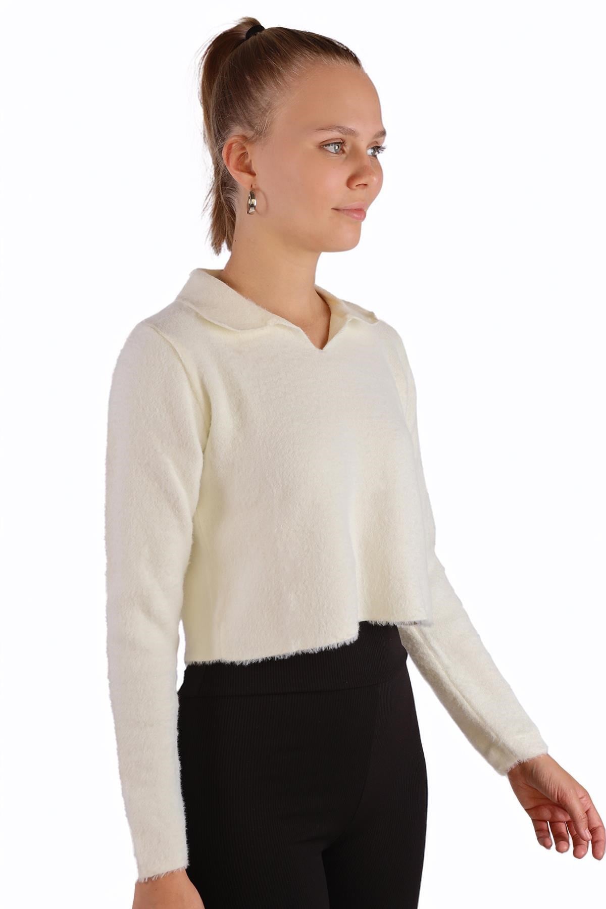 Ekru Polo Yaka Yumoş Kazak 6621