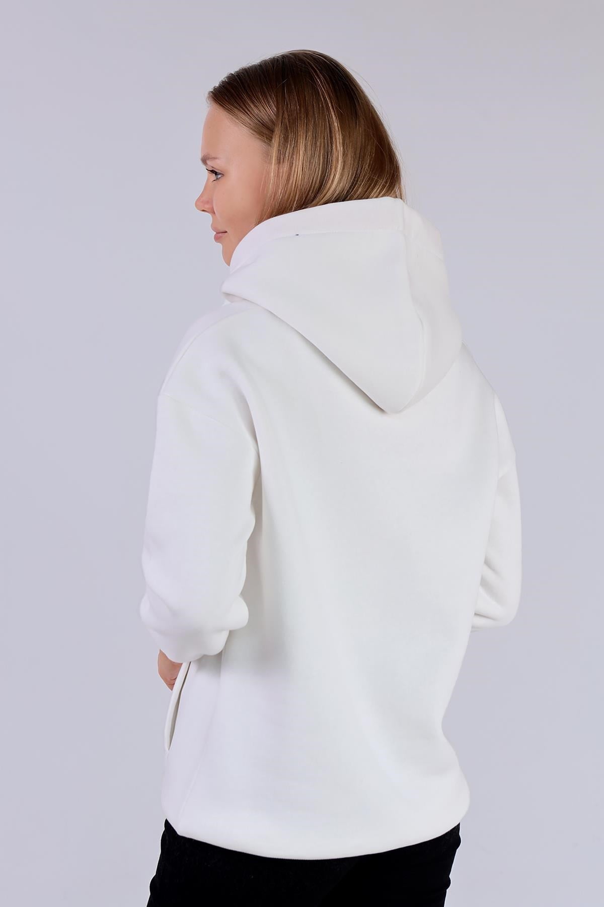 Ekru Renkli İpli Kapüşonlu Sweat 9173M