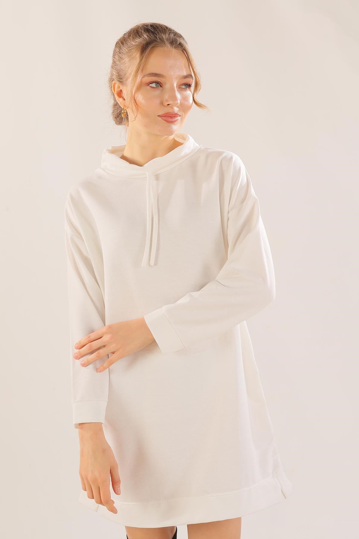 Ekru Yaka Bağcık Sweat 7383