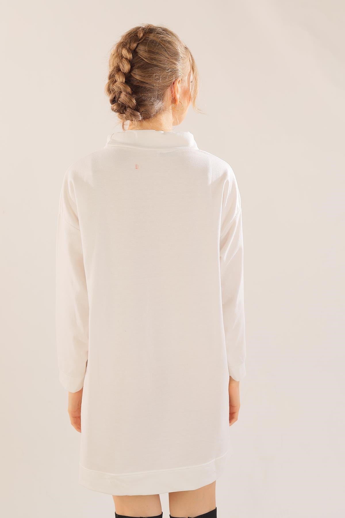 Ekru Yaka Bağcık Sweat 7383