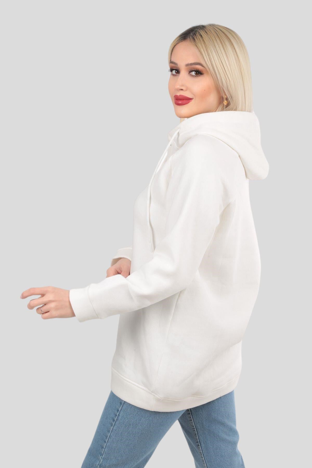 Ekru Yaka Çıtçıtlı Kapüşonlu Sweat 9020M