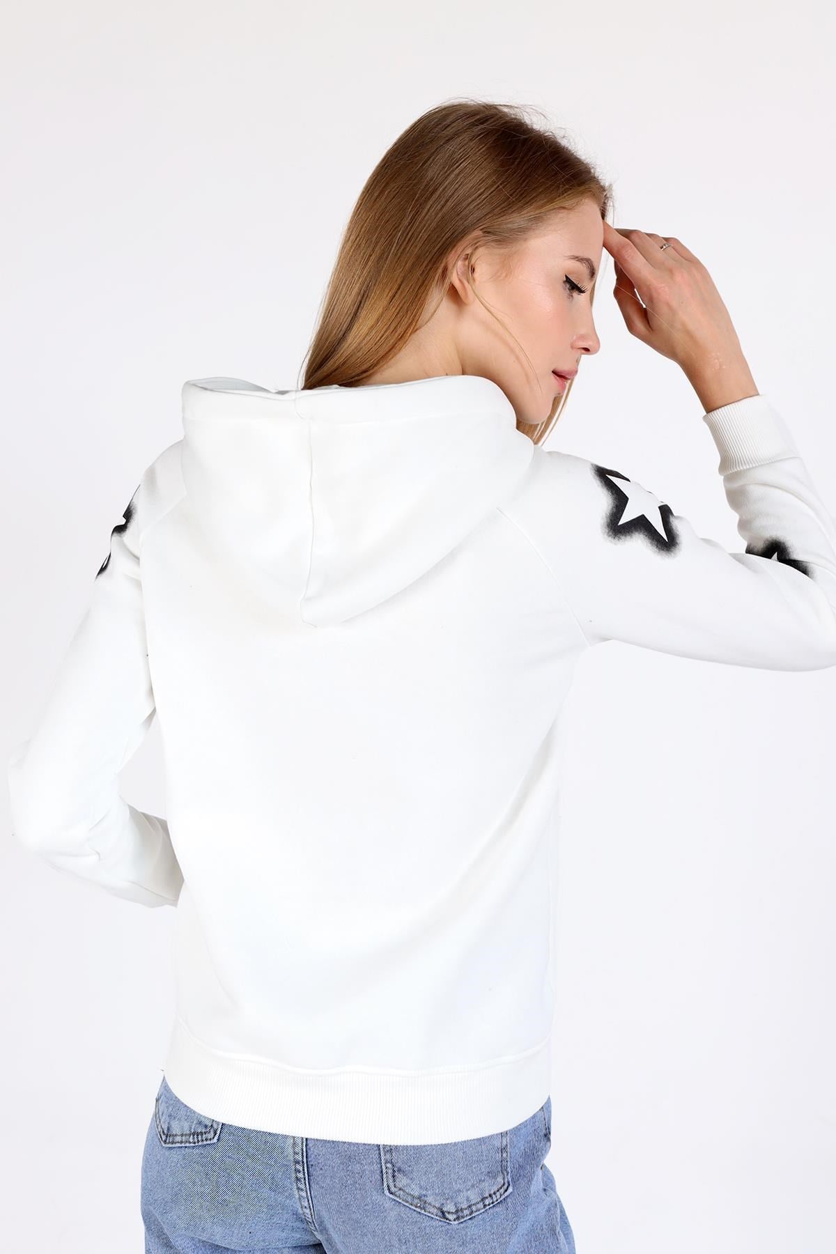 Ekru Yıldız Baskı Fermuarlı Sweat 9139M