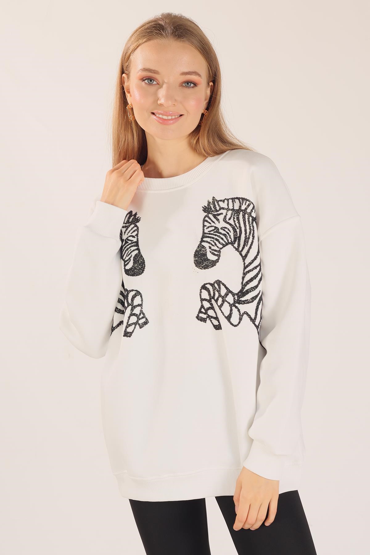 Ekru Zebra Desen Sweat 3217