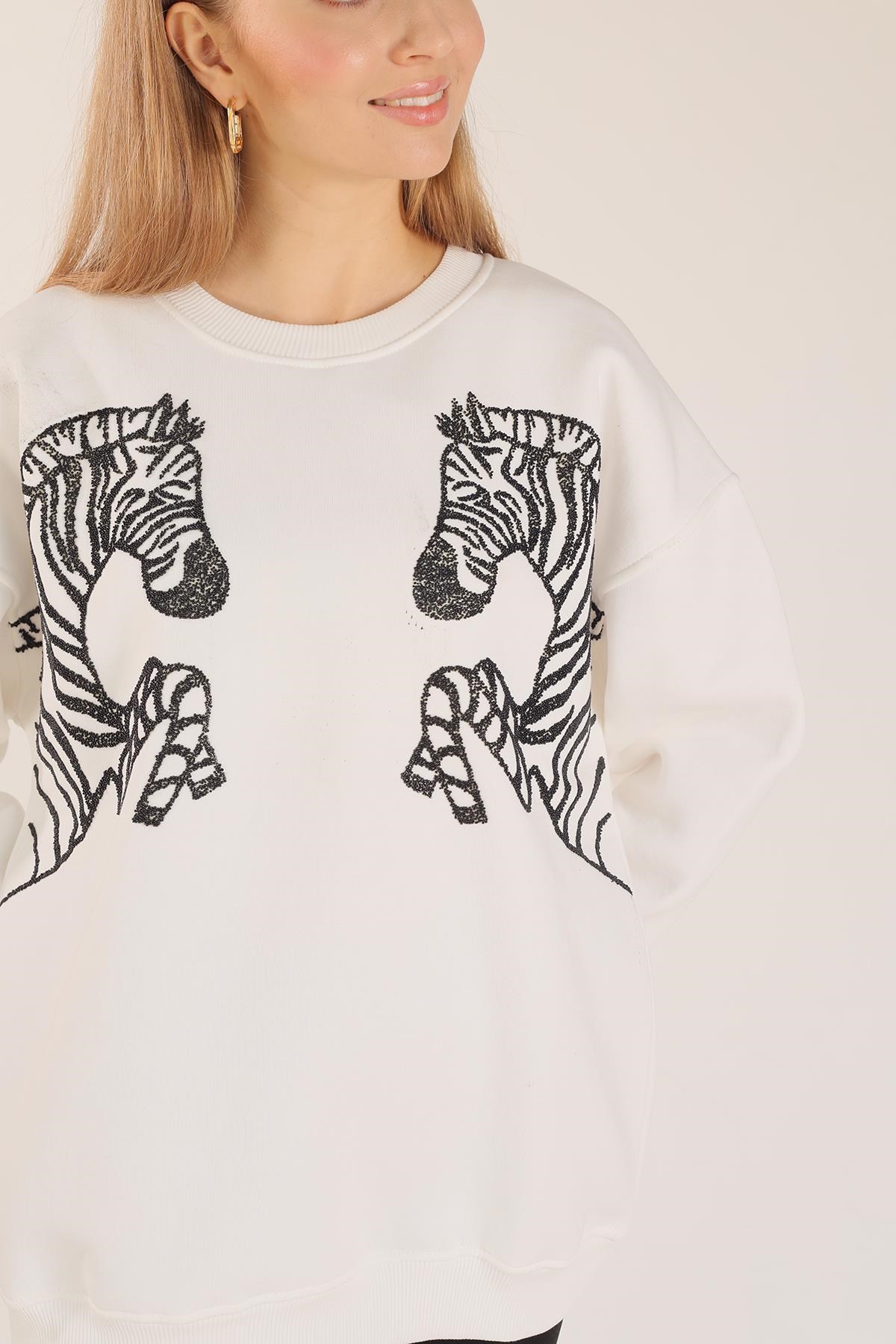 Ekru Zebra Desen Sweat 3217