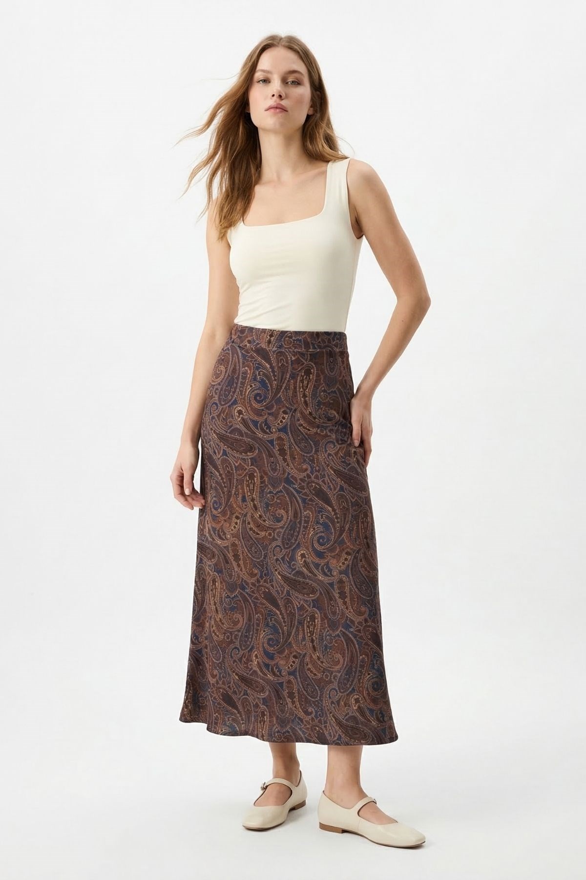 Etek-Yaprak Desenli Etek 3507 Laci-Kahve -rulem