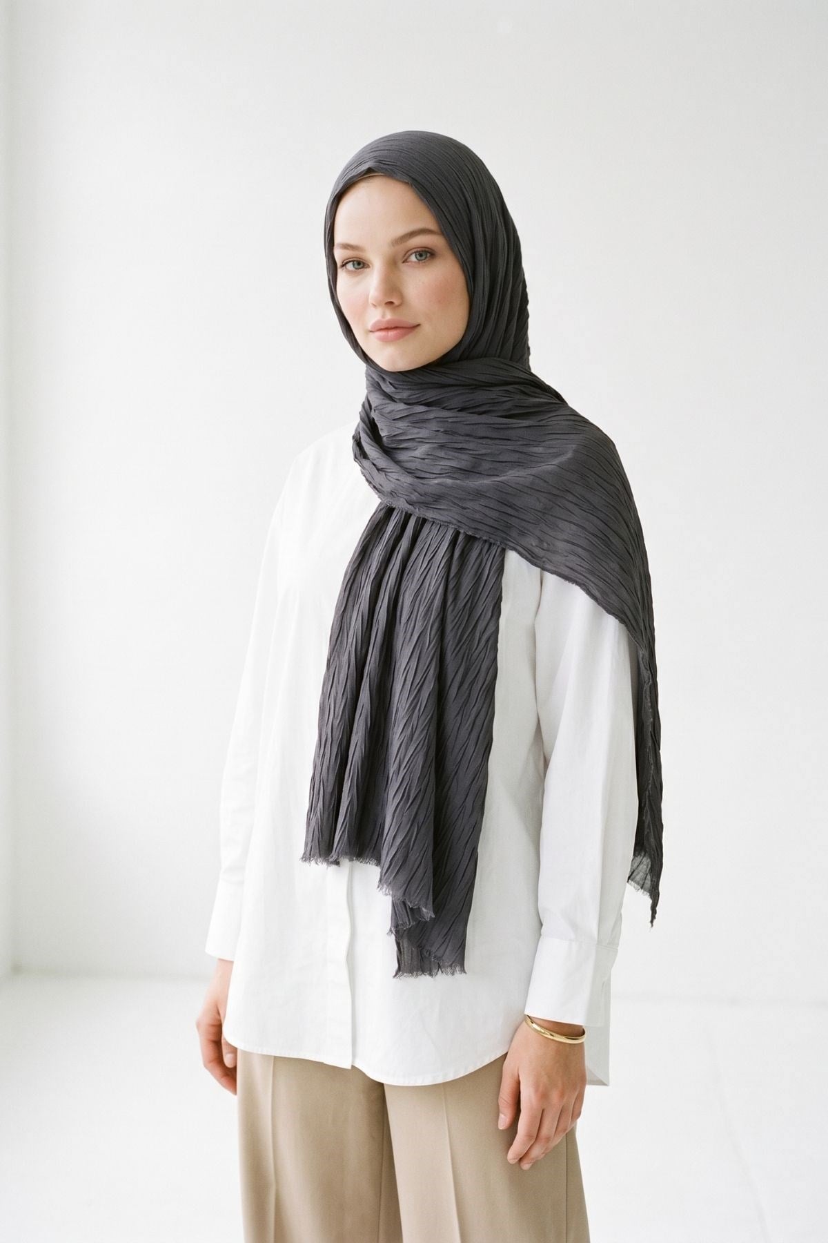 Füme Pliseli Bambu Şal 5673