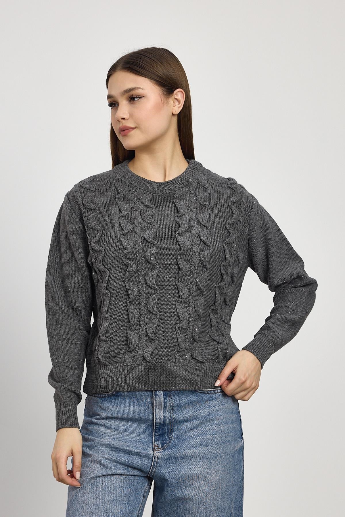Füme Simli Fırfır Detay Kazak 24364