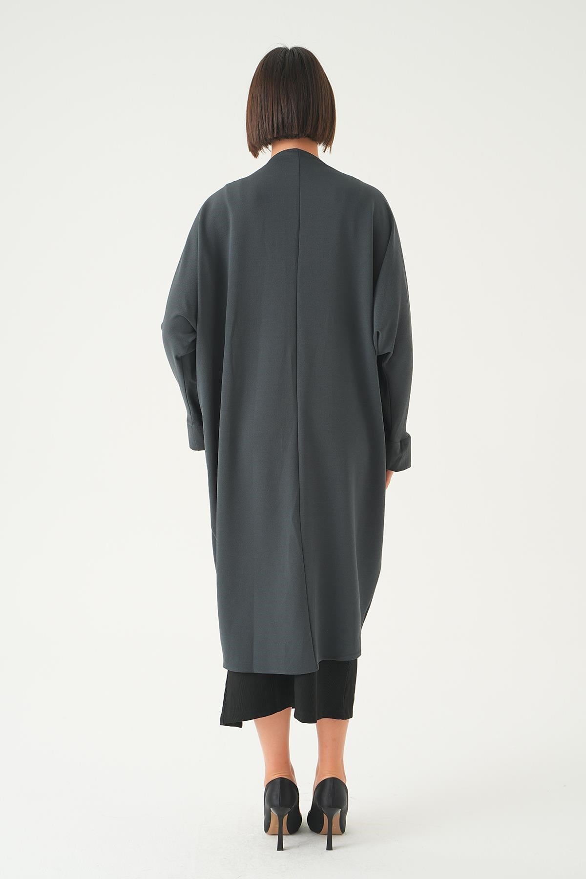 Füme Taş Detay Uzun Kimono 4107A