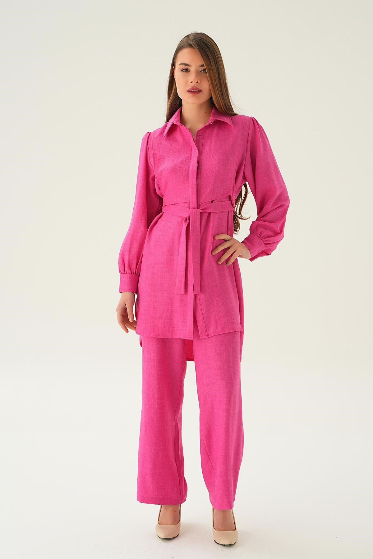 Fuşya Bağlamalı Tunik Pantolon Takım 6835A