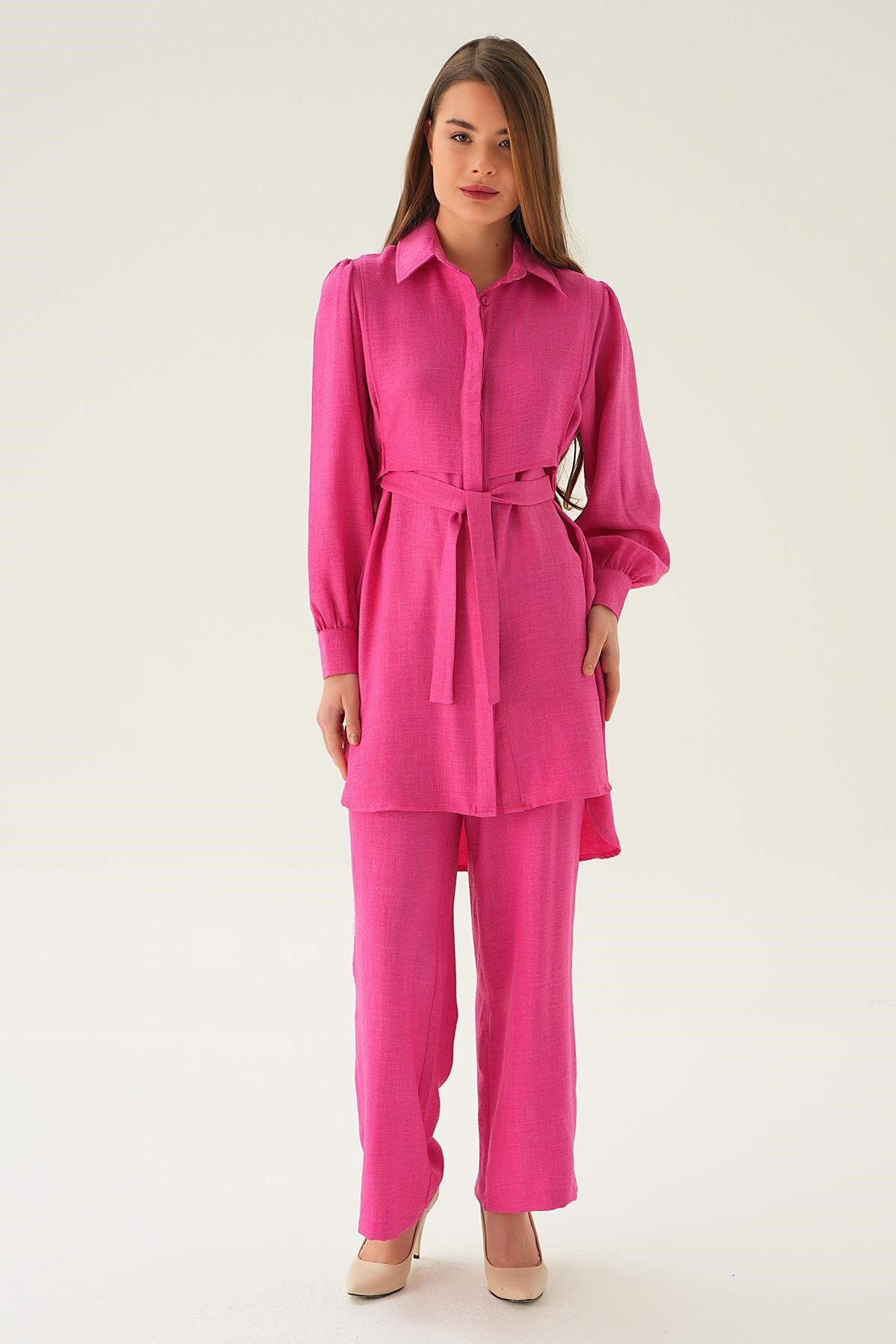 Fuşya Bağlamalı Tunik Pantolon Takım 6835A