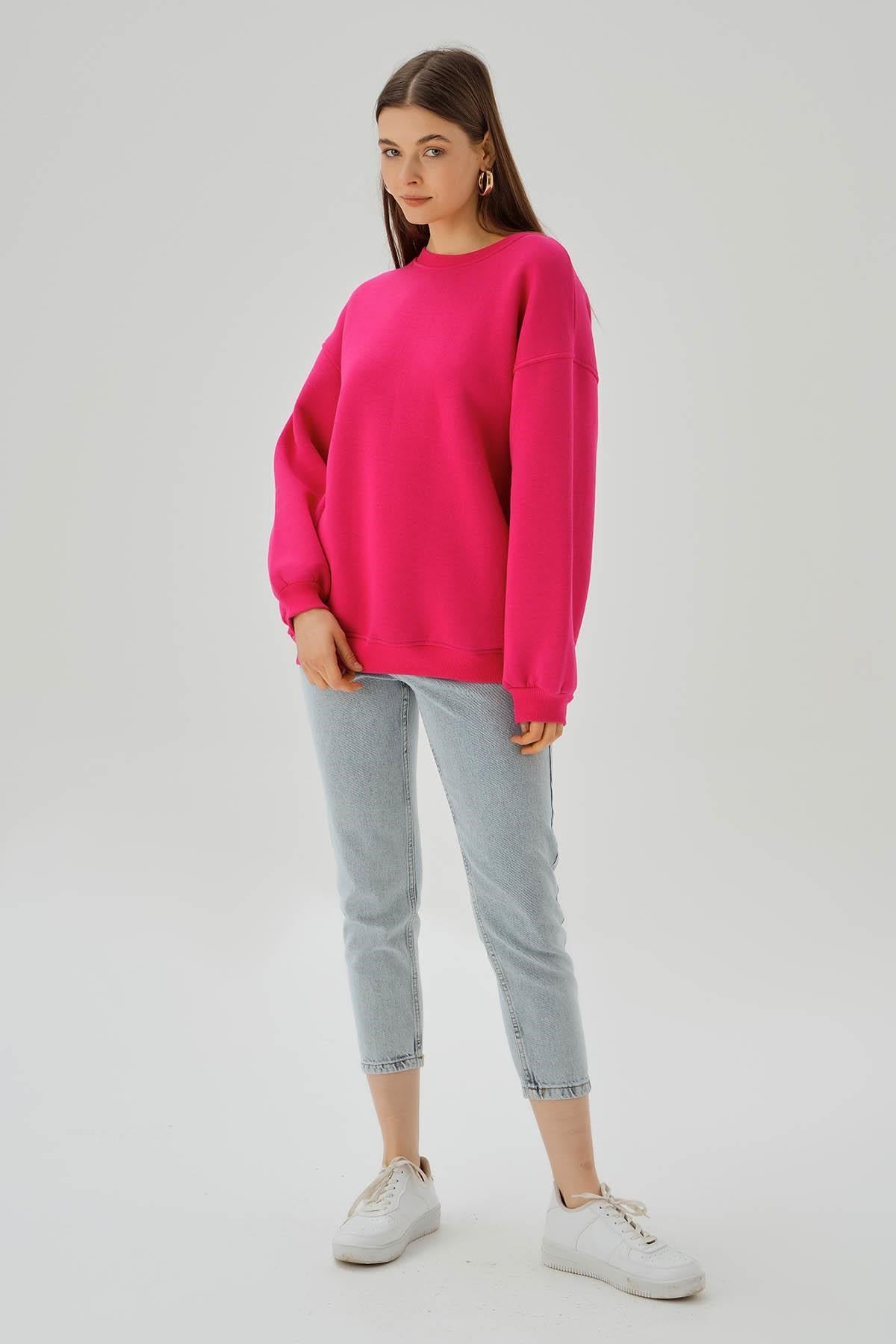 Fuşya Bisiklet Yaka Oversize Sweat 3183