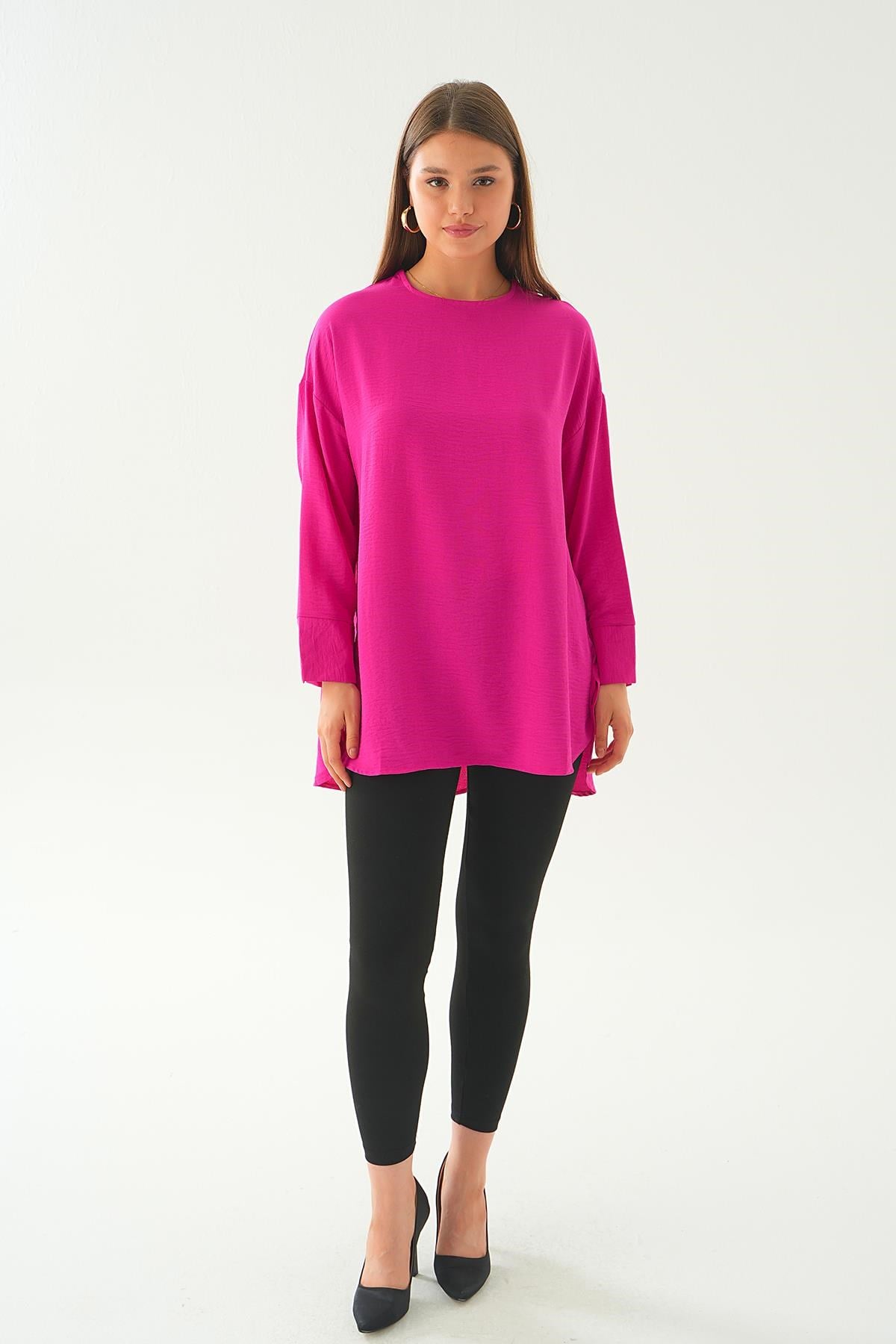 Fuşya Bisiklet Yaka Tunik 6808A