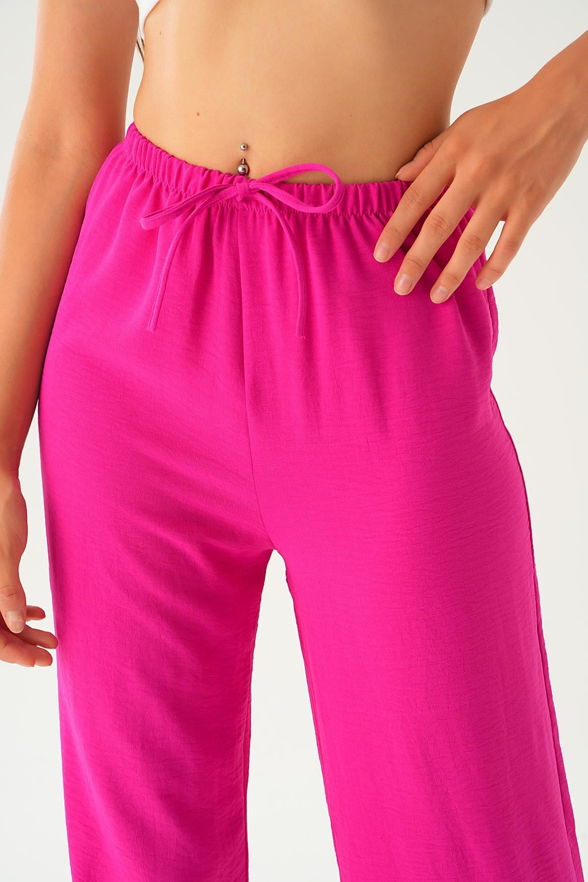 Fuşya Bol Paça Pantolon 4284A