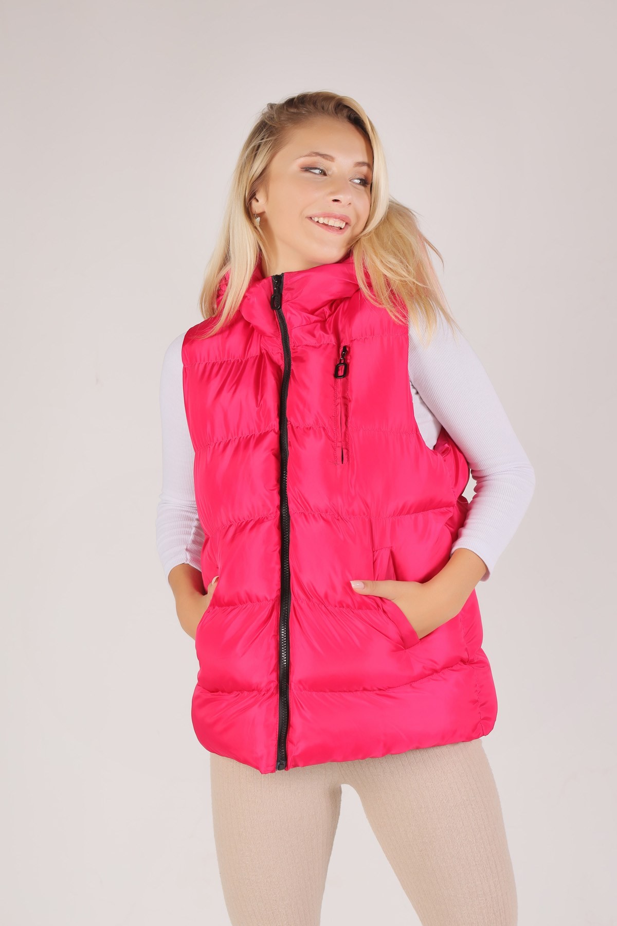 Fuşya Oversize Yelek 0015-1