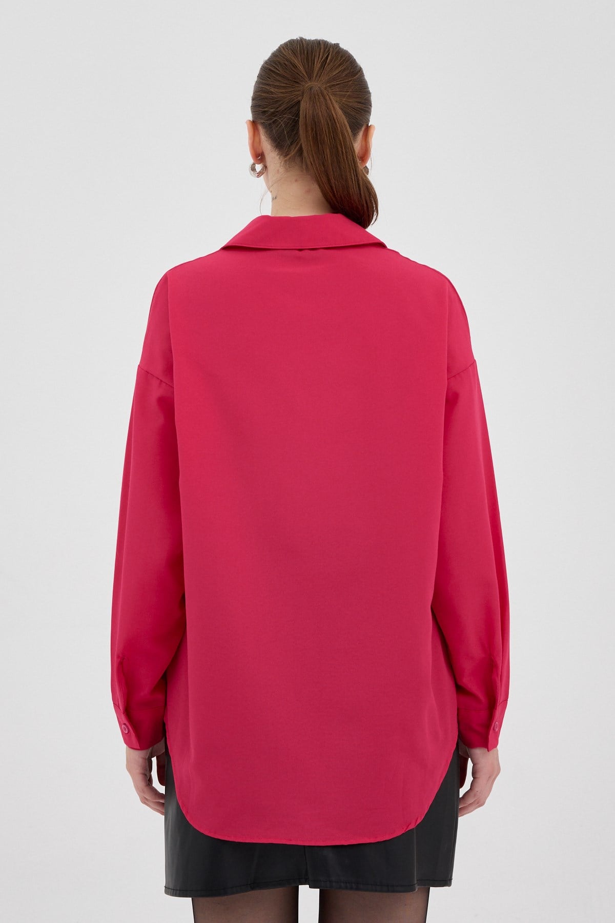 Fuşya Tek Cepli Oversize Gömlek 8158A