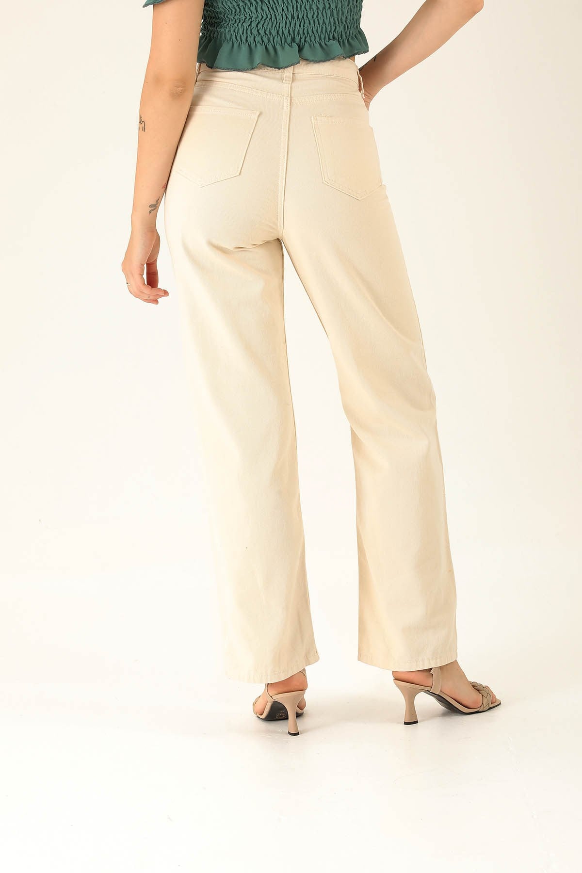 Gabardin Palazzo Bayan Pantolon - 4163-1 Taş