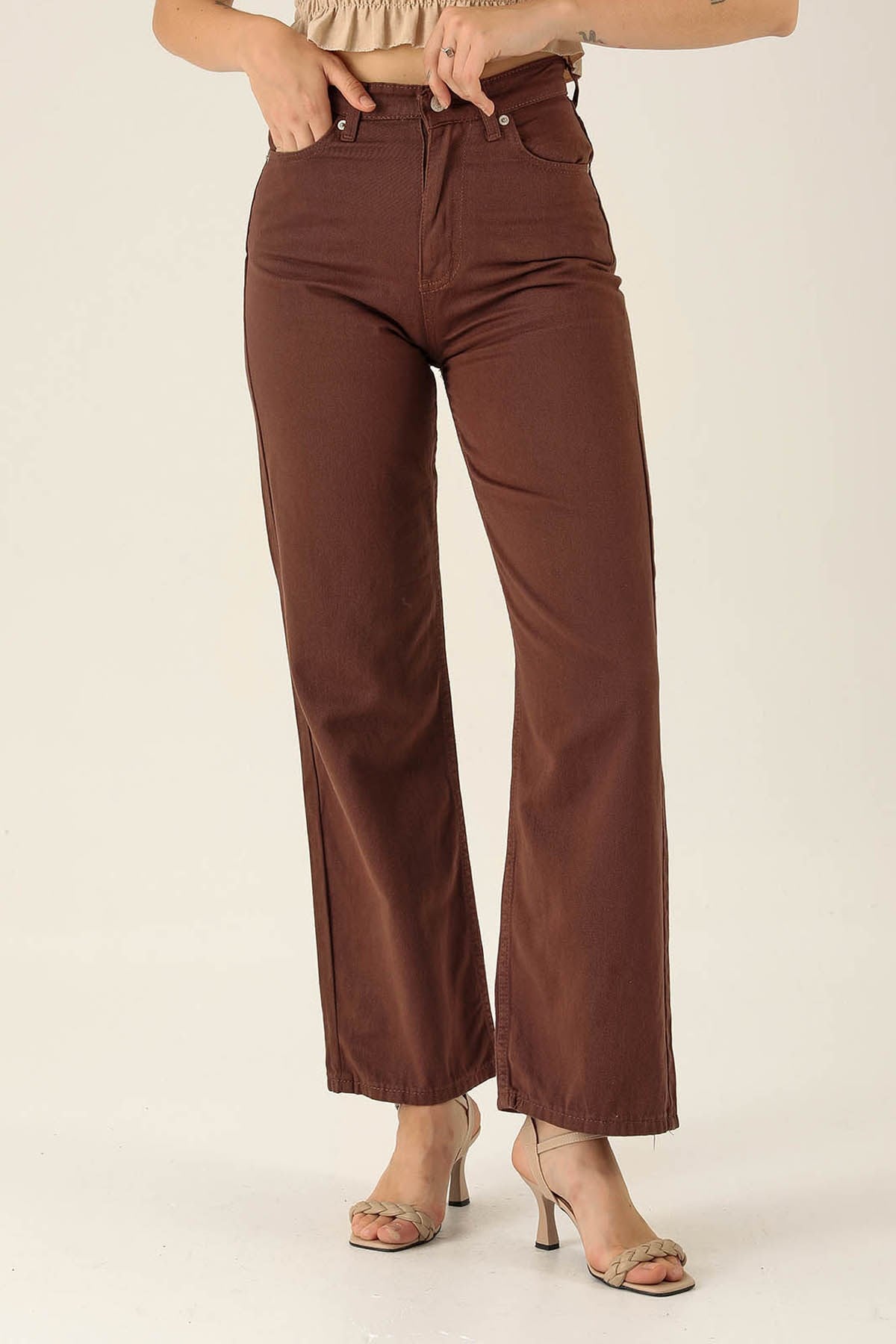 Gabardin Palazzo Bayan Pantolon - 4163-1 Acı Kahve