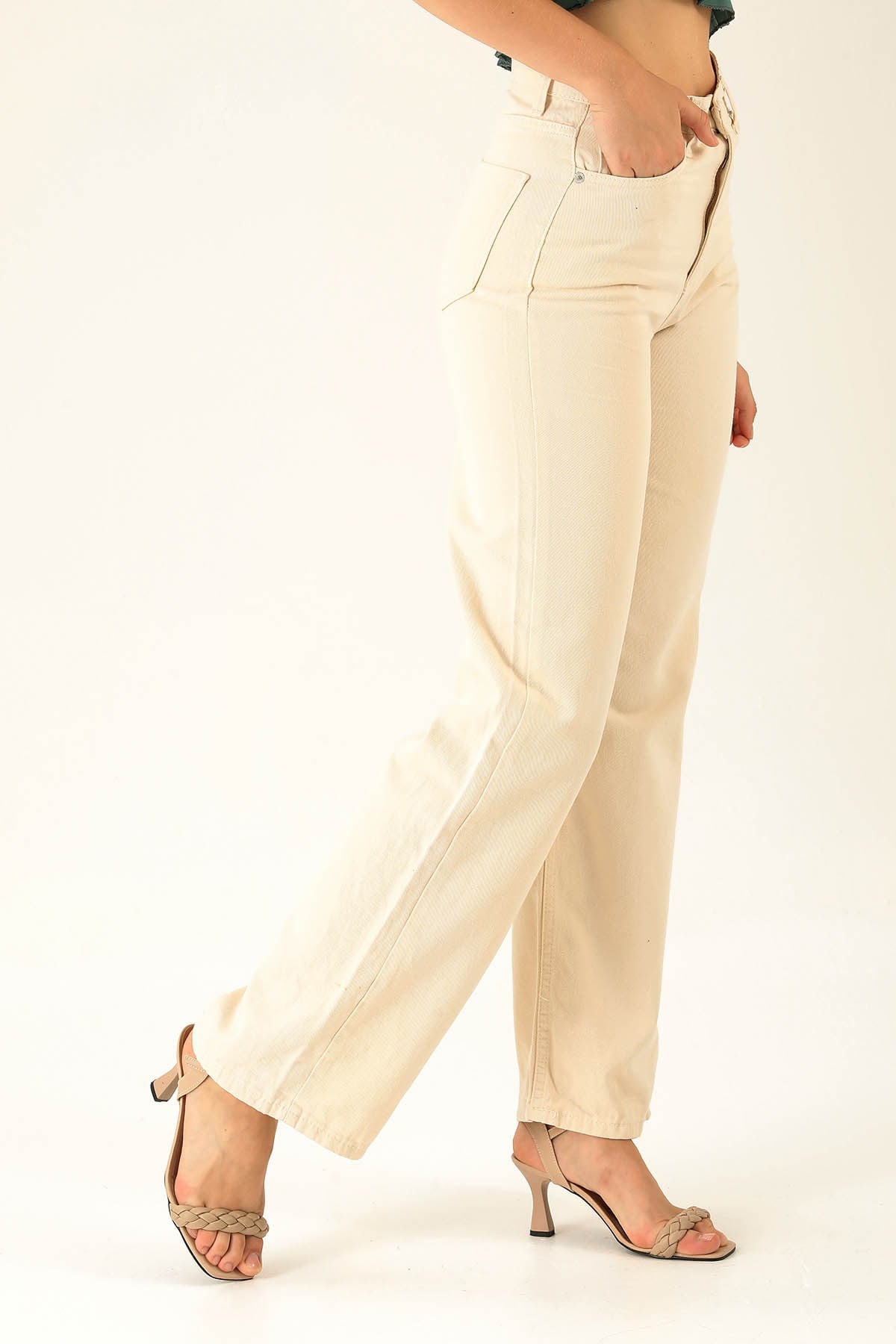 Gabardin Palazzo Bayan Pantolon - 4163-1 Taş