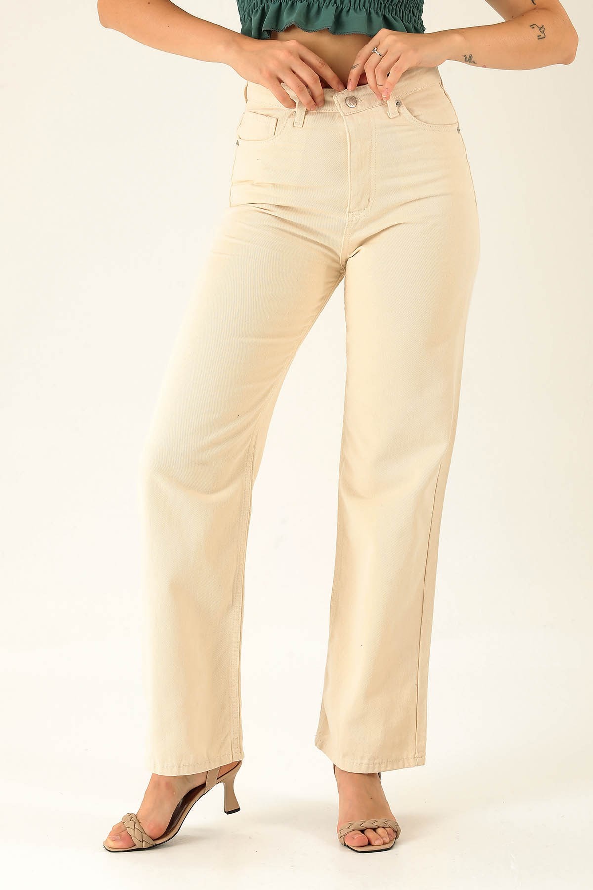 Gabardin Palazzo Bayan Pantolon - 4163-1 Taş