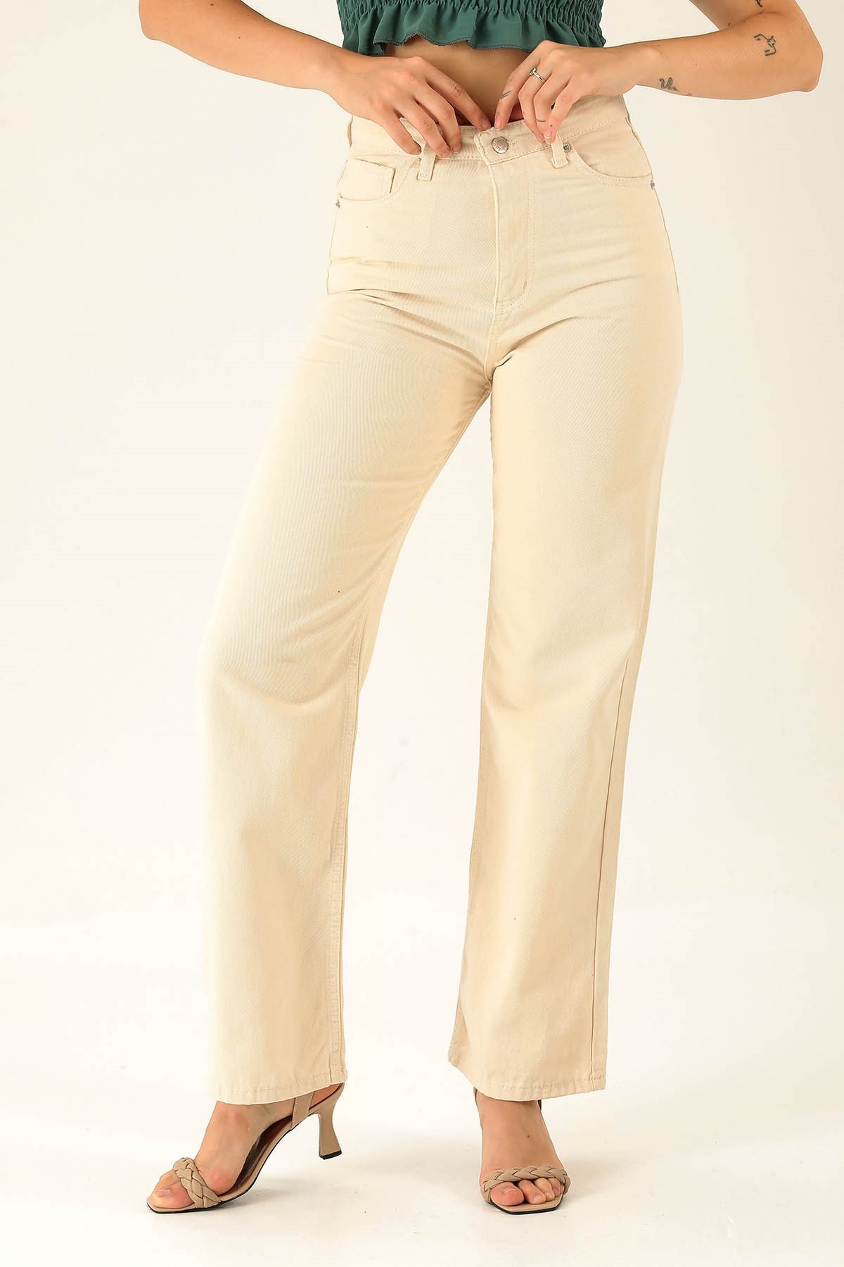 Gabardin Palazzo Bayan Pantolon - 4163-1 Taş