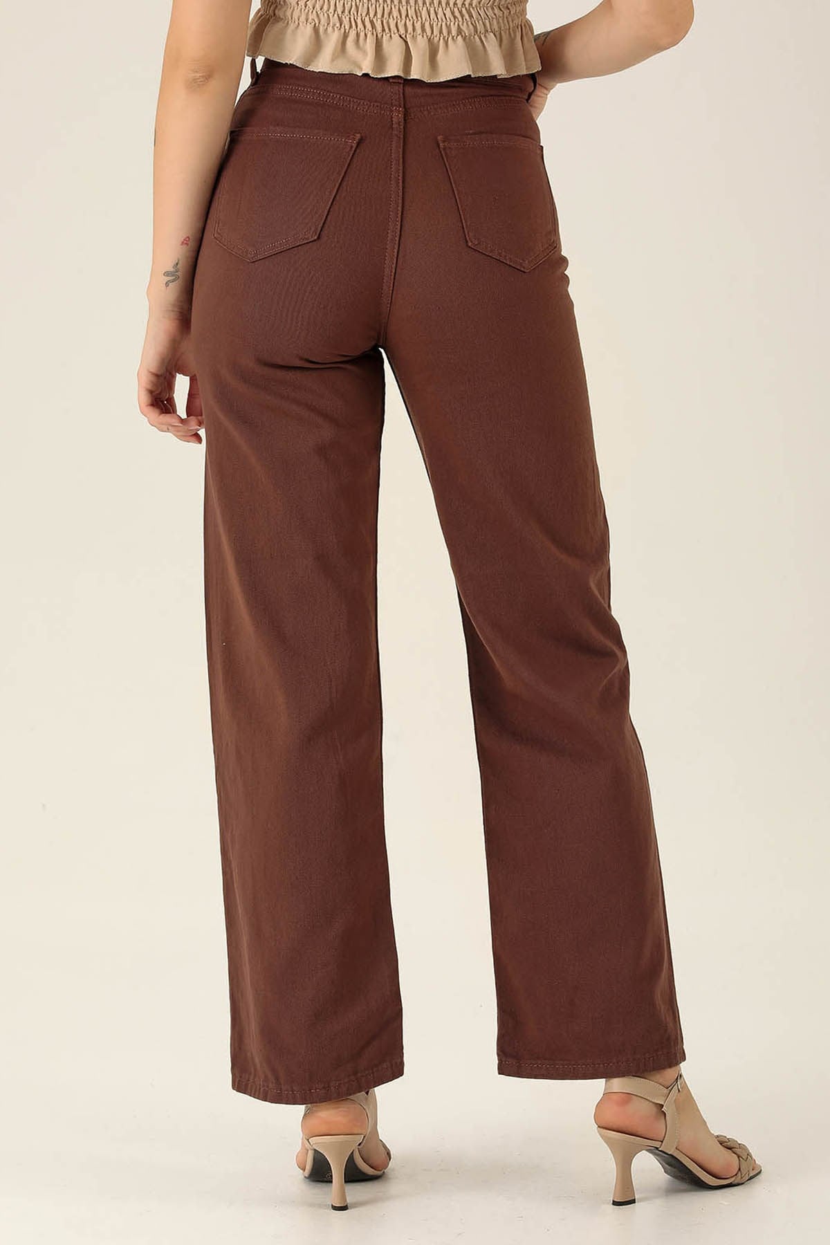 Gabardin Palazzo Bayan Pantolon - 4163-1 Acı Kahve