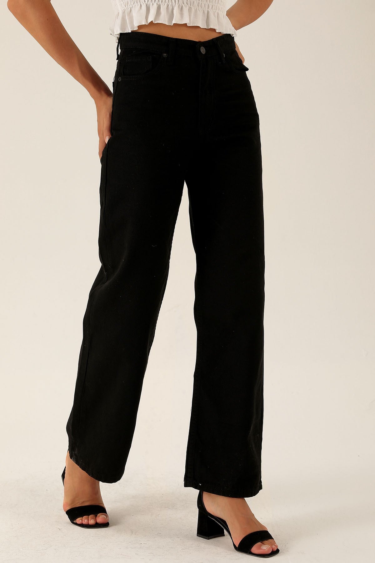 Gabardin Palazzo Bayan Pantolon - 4163-1 Siyah