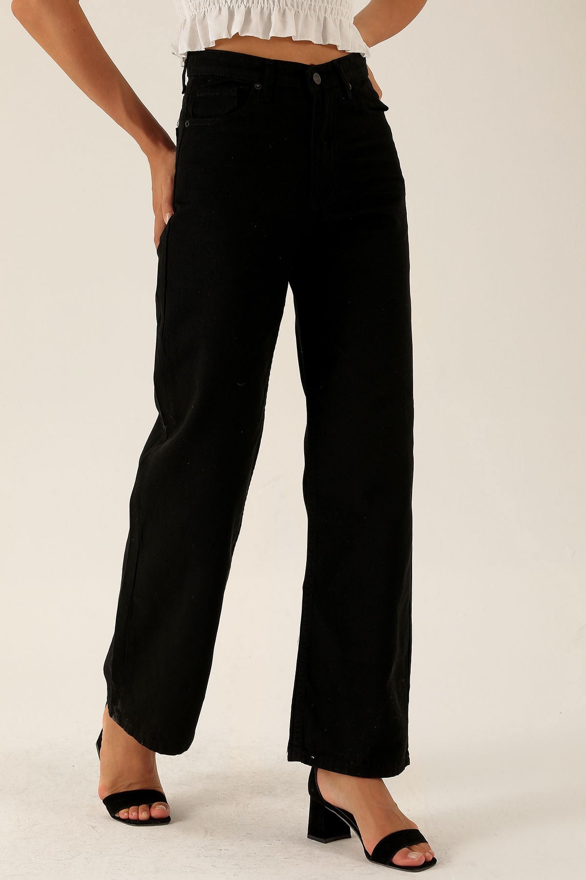 Gabardin Palazzo Bayan Pantolon - 4163-1 Siyah