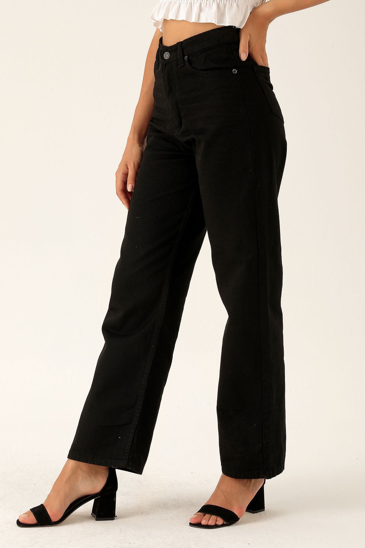Gabardin Palazzo Bayan Pantolon - 4163-1 Siyah