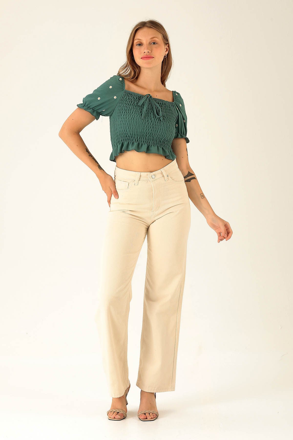 Gabardin Palazzo Bayan Pantolon - 4163-1 Taş