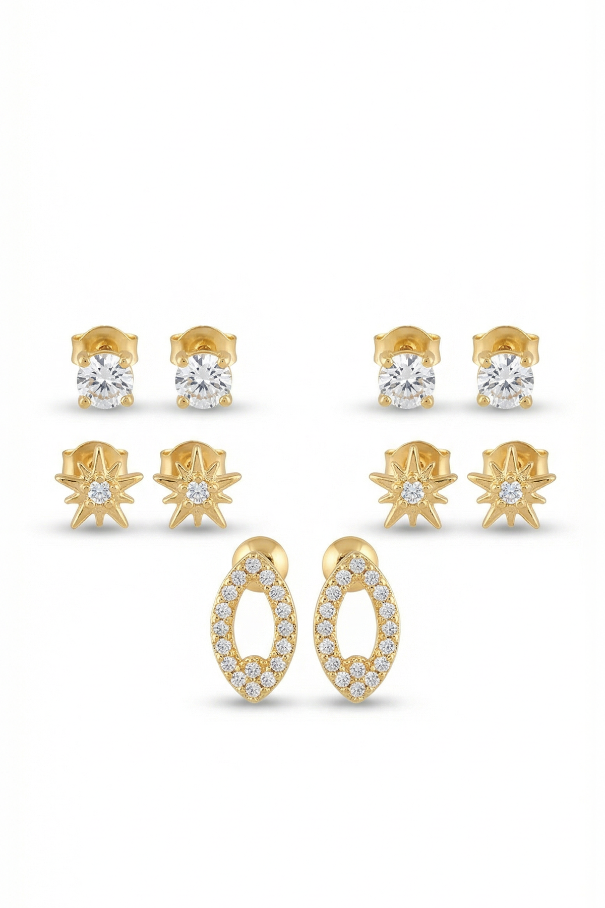 Gold Damla Desen Taşlı Küpe Seti 0146