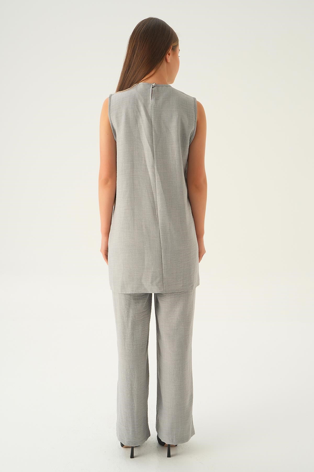 Gri 3'lü Kimono Takım 4018A